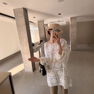 Y611 摩登197慵懒风镂空钩花针织衫 上衣 宽松长袖 女2026春季 新款
