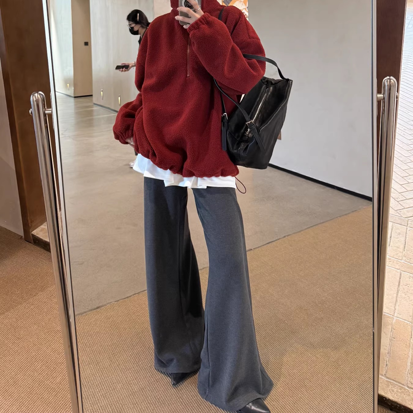 摩登197松紧腰羊毛休闲喇叭裤女