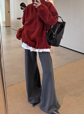 摩登197松紧腰羊毛休闲裤女2025冬季爆款垂感显瘦阔腿喇叭裤 Y851