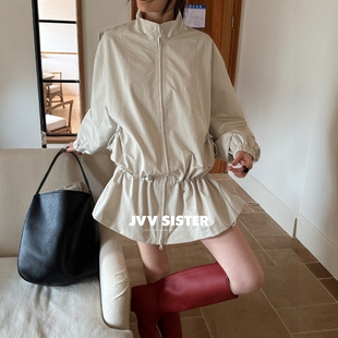 JVV SISTER立领抽绳收腰连衣裙式风衣女2026秋季新款宽松休闲外套