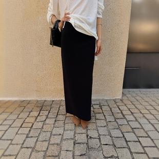 摩登197黑色直筒半身裙女2026春季 高腰百搭侧开叉中长裙2K165 新款