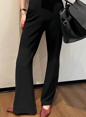 摩登197高腰显瘦微喇叭裤女2025秋季新款百搭黑色休闲长裤子 F186