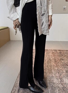 摩登197高腰显瘦开叉裤女2025秋新款时尚百搭弹力微喇西装裤3226A