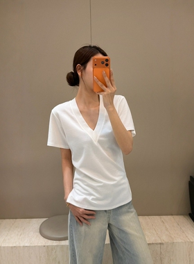 摩登197韩版V领短袖T恤女2026春夏新款修身显瘦百搭打底上衣2F055