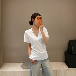 修身 T恤女2026春夏新款 显瘦百搭打底上衣2F055 V领短袖 摩登197韩版