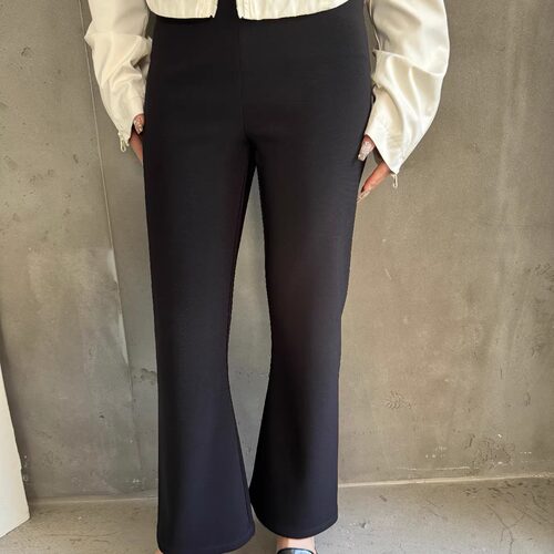 摩登197黑色高腰弹力九分微喇裤