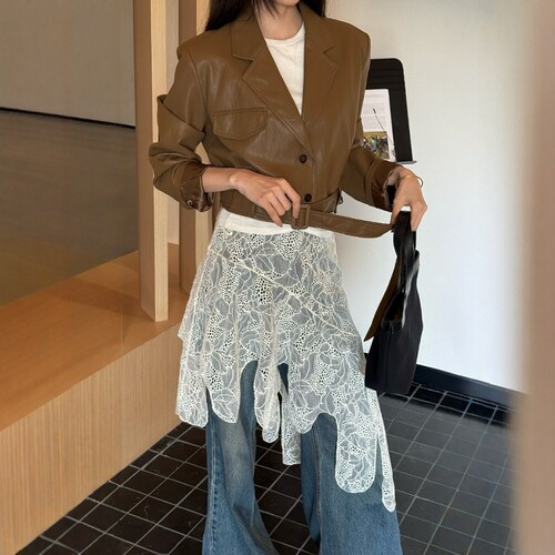 摩登197蕾丝不规则叠穿屁帘半裙