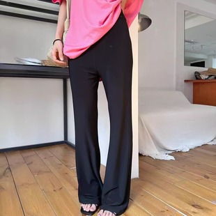 微喇休闲裤 垂感长裤 女2025夏季 高腰修身 F186A 新款 摩登197黑色薄款