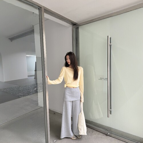 摩登197假两件高腰屁帘阔腿裤女