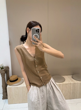 摩登197针织开衫马甲背心女2026夏季薄款单排扣V领无袖上衣 S2603