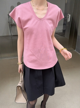 摩登197简约U领短袖T恤2026春夏爆款百搭显瘦小飞袖通勤上衣2F020