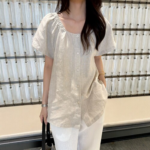 摩登197可两穿亚麻圆领短袖衬衫