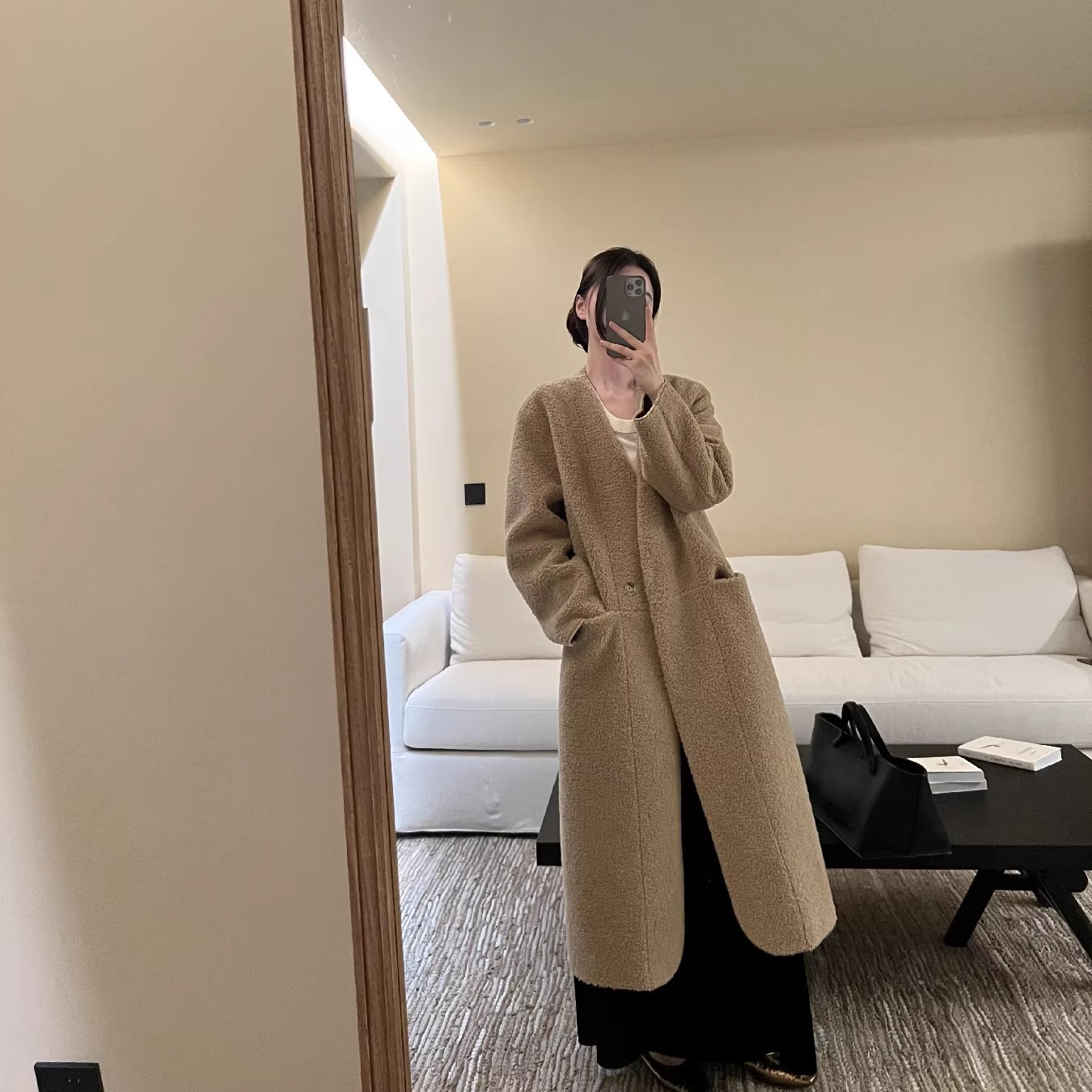 摩登197皮毛一体长款羊羔毛外套