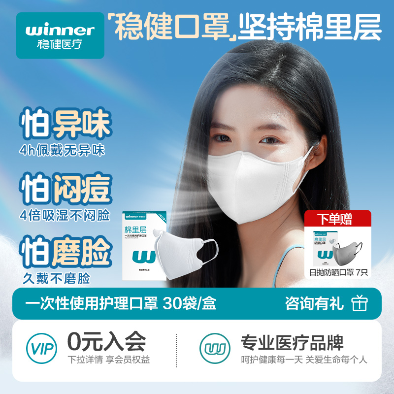 稳健3D立体防尘口罩一次性男女高颜值白色轻薄透气骑行显脸瘦防尘