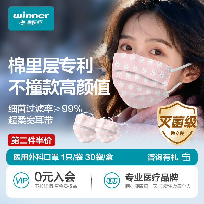 稳健棉里层医用外科口罩成人儿童亲子装轻薄高颜值女医疗独立包装