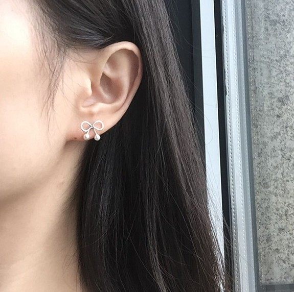 s925纯银蝴蝶结耳钉女甜美韩版玫瑰金色贝珠仿珍珠耳饰品,饰品/流行首饰/时尚饰品新,耳钉,淘宝优惠券,粉丝福利购,淘宝优惠卷