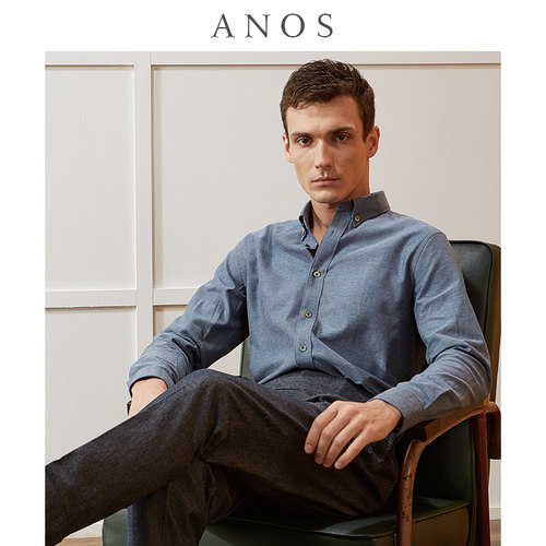 anos扣领长袖磨毛衬衫