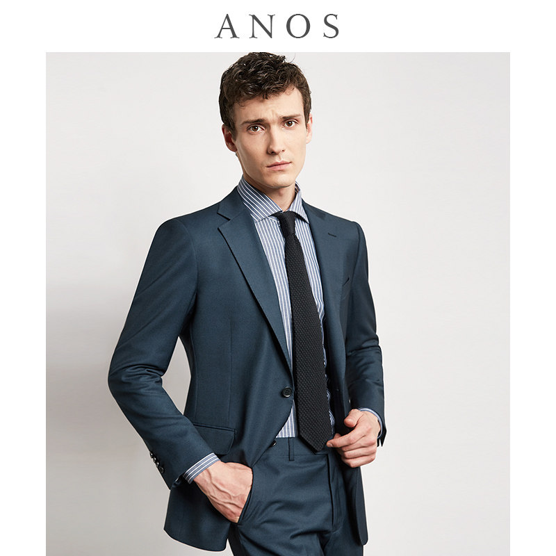 ANOS男士西装商务休闲墨绿色鸟眼肌理纹职场精英修身正装西服套装