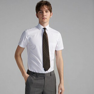 ANOS衬衫男款短袖夏季白色温莎领商务休闲抗皱修身职业正装口袋款