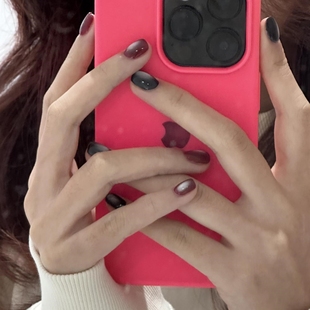 手工穿戴甲港风高级红宝石鸳鸯黑色猫眼可拆卸光疗显白美甲贴片