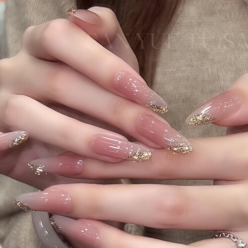 2026新款纯手工嬛嬛闪钻穿戴甲中长款高级感裸色美甲高质量杏仁型