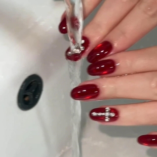 【红宝石】高品质纯手工复古牛血红玻璃珠猫眼穿戴甲显白美甲成品