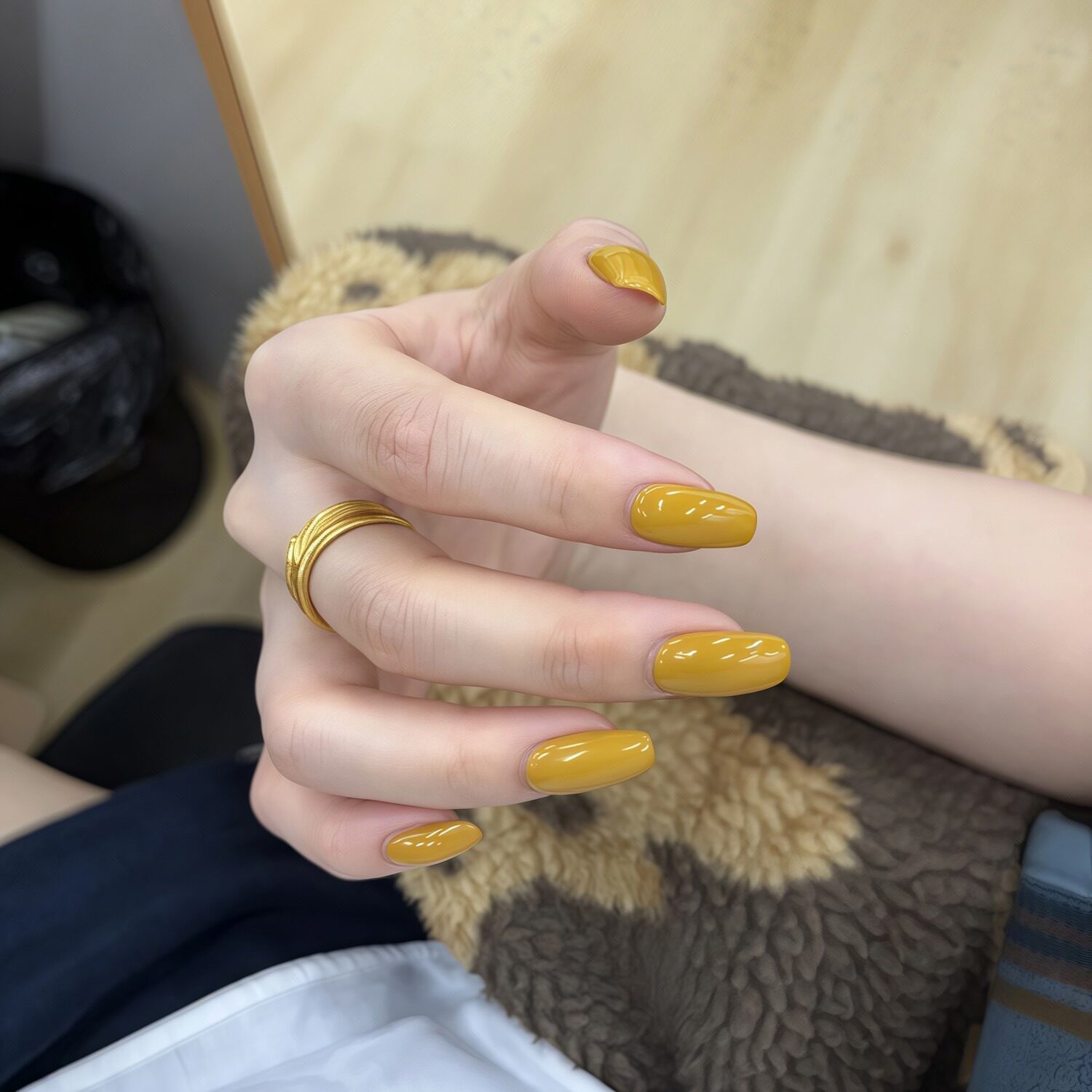 绝美秋季新款假指甲贴片姜黄色简约单色手工光疗美甲成品可穿戴甲