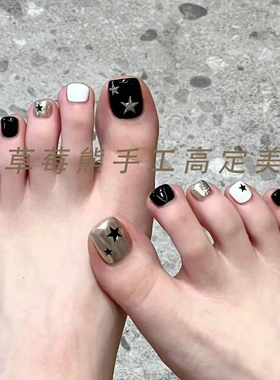 脚丫手工定制假指甲贴片成品金属波点脚指甲显白新娘孕妇穿戴美甲