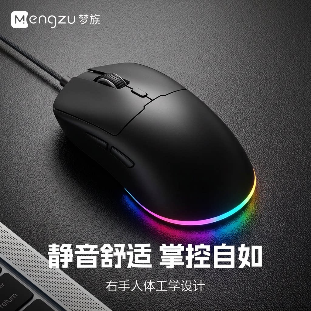 梦族S3有线游戏办公鼠标炫彩尾灯图片