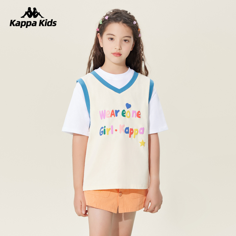 Kappa卡帕女童洋气圆领短袖t恤