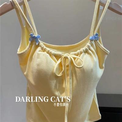 多巴胺黄色蝴蝶结小吊带背心女夏外穿修身显瘦少女甜美纯欲风上衣