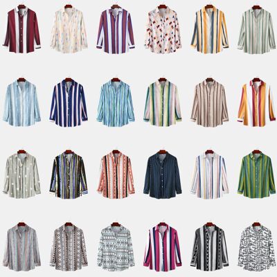 Men Long Sleeve Shirt Striped Cardigan Long Sleeve Shirt