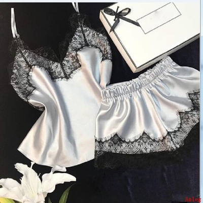 Pajama suit imitation silk female summer suspenders + shorts