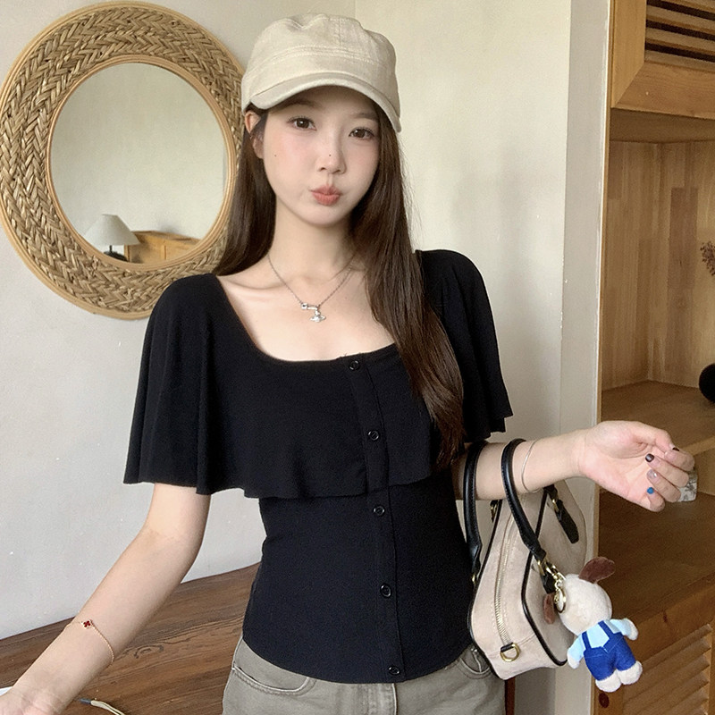 哺乳装外出大码V领蕾丝正肩短袖T恤夏季辣妈款产后绝美喂奶期上衣