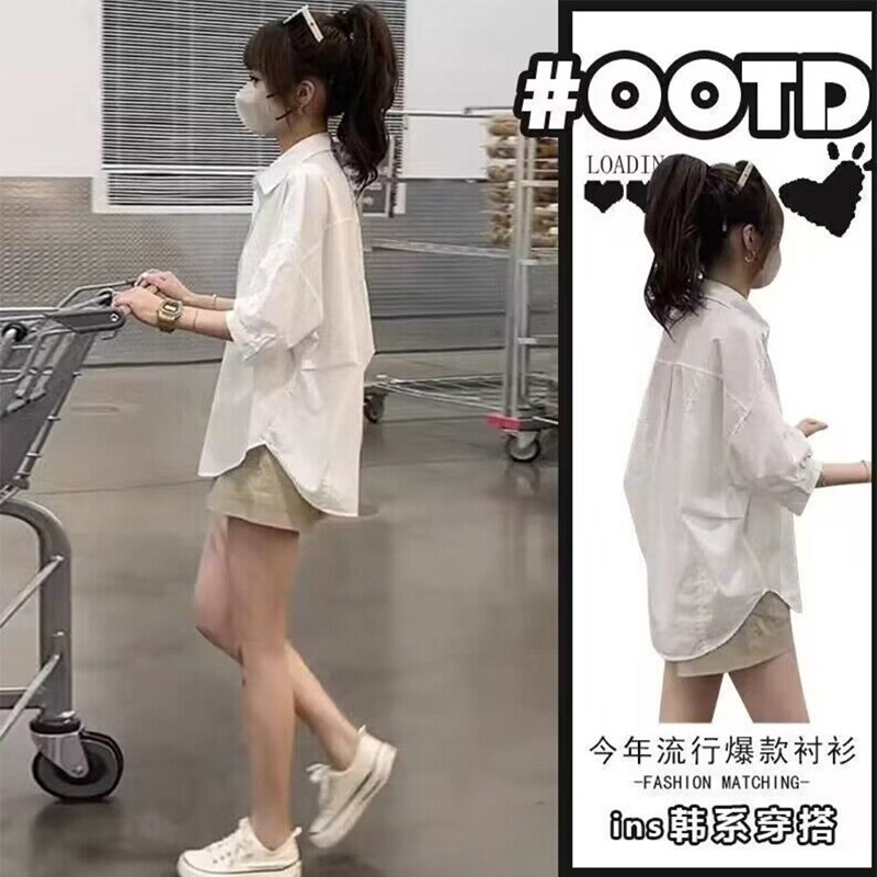 夏季哺乳衣外出辣妈款产后休闲港风喂奶衣产后半袖衬衫+短裤套装