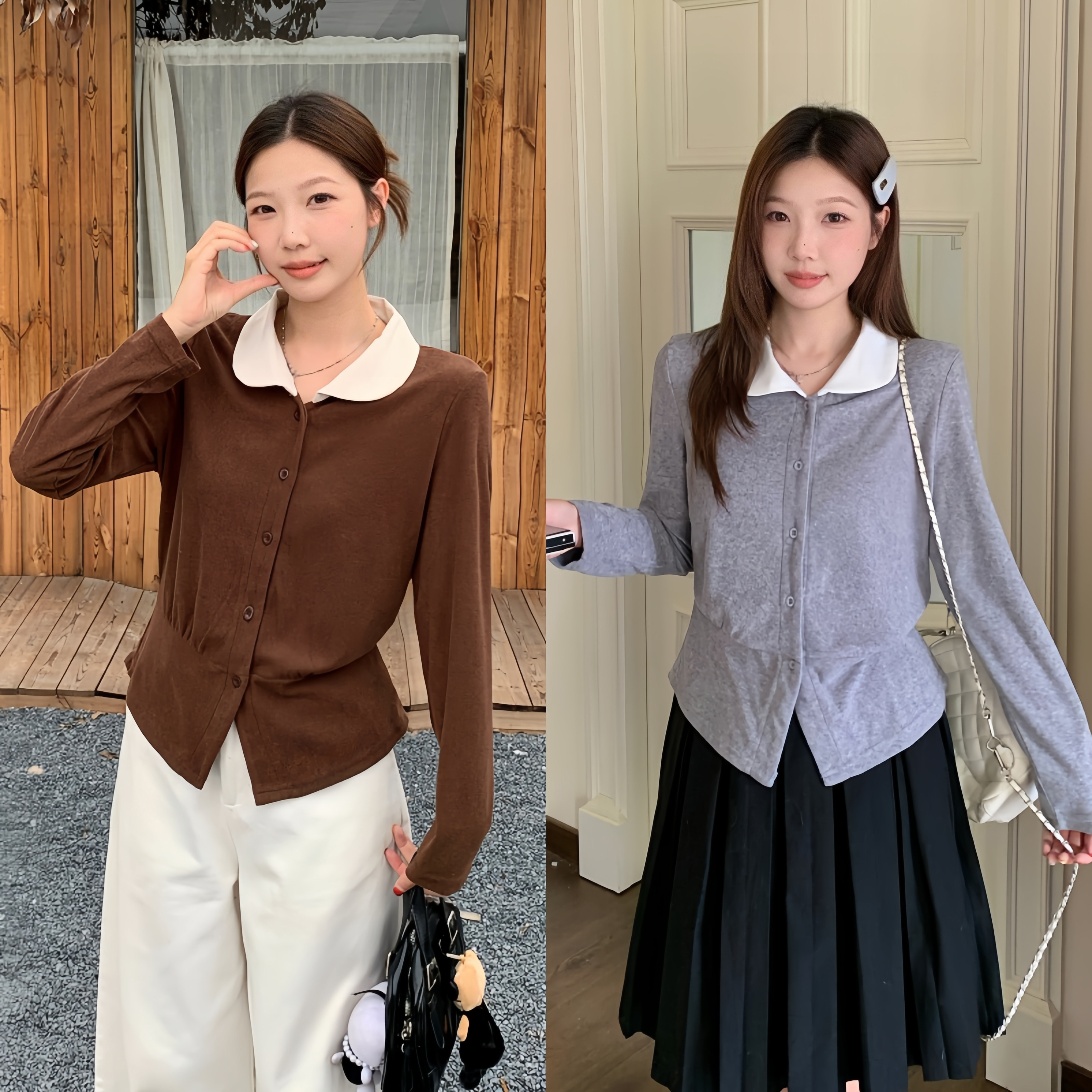 哺乳装外出秋冬大码撞色翻领长袖衬衫韩系收腰产后辣妈款喂奶上衣