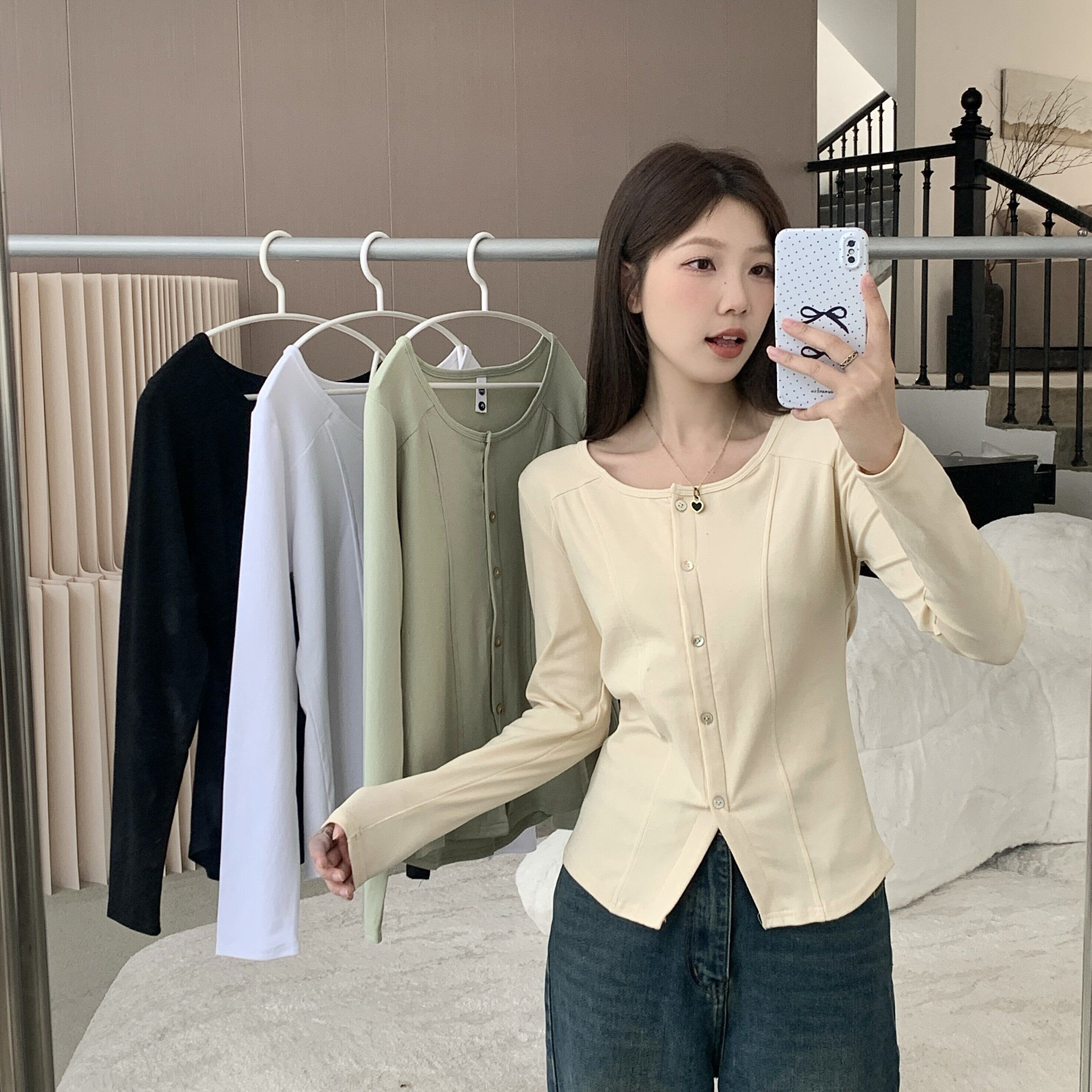 哺乳上衣圆领鱼骨线正肩显瘦长袖