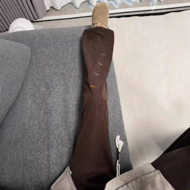 设计感小众长裤春秋男眼卫裤纽扣休闲阔腿裤子微喇刺绣彩色灯芯绒