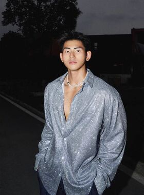 舞台抖音网红闪亮珠片服装衬衫夜店DJ男女反光歌手biling夜场亮片