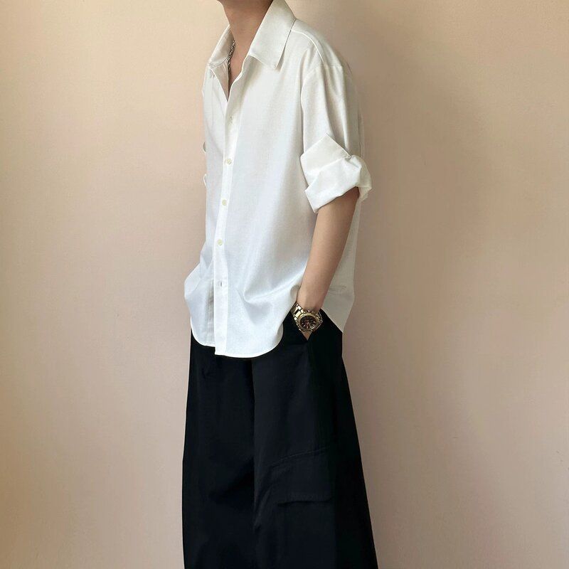 男生正肩卷袖亚麻混纺老钱薄款