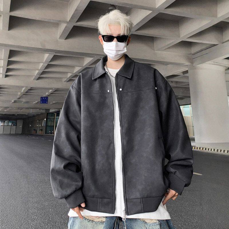 皮衣高级感痞帅男款冬秋冬季美拉德夹克外套美式复古机车做旧棉服