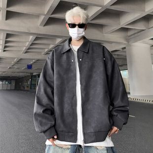 皮衣高级感痞帅男款冬秋冬季美拉德夹克外套美式复古机车做旧棉服