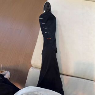 男生裤潮牌美式直筒春季vibe裤子设计高街黑色刺绣微喇牛仔裤弯刀