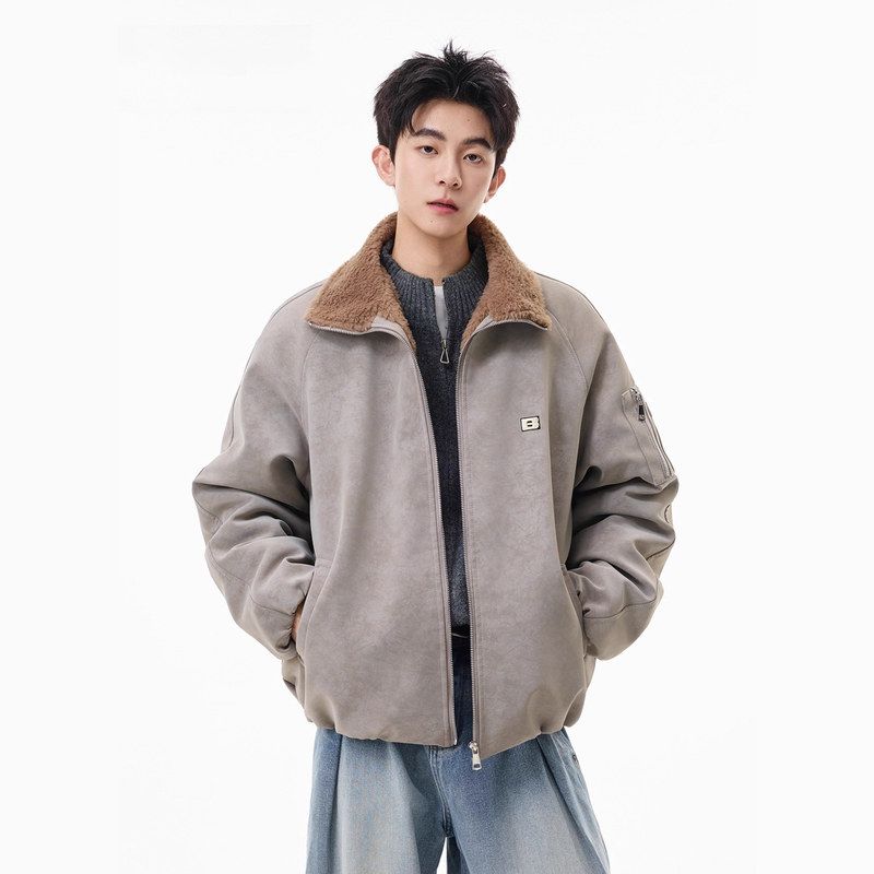 保暖男仿加厚情侣外套美式PU潮牌