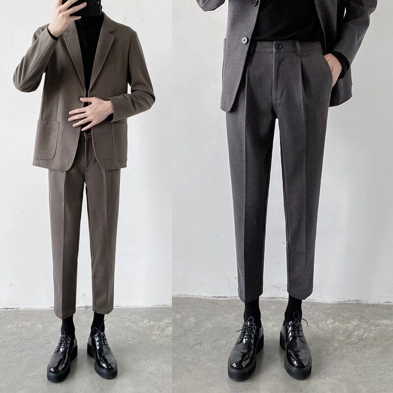 西裤修身西装裤春秋季九分韩版毛呢小脚子男潮流男士休闲裤直筒裤