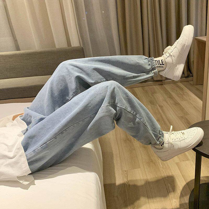 男生九分裤薄款束脚裤牛仔裤港风老爹男夏季ins潮流百搭宽松裤子