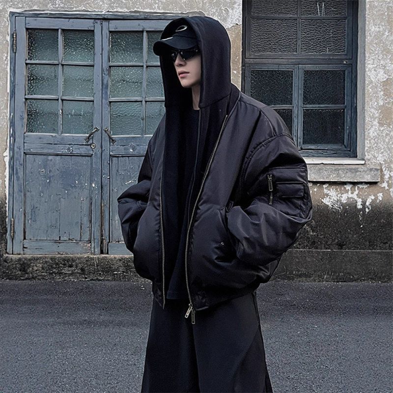 连帽美式夹克飞行假两件外套棉棒