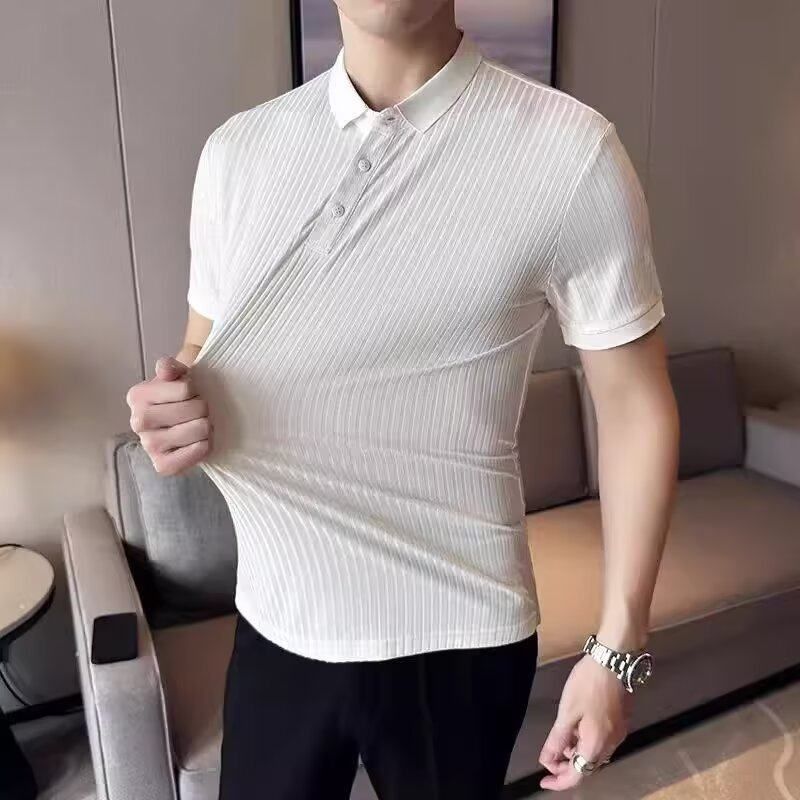 翻领纯色潮流潮牌男有领白色t恤P衫半袖短袖冰丝保罗OLO夏季简约