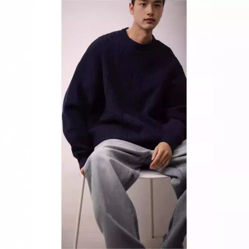 毛衣秋冬季日系保暖毛线衣复古圆领纯色男女麻花打底衫情侣针织衫