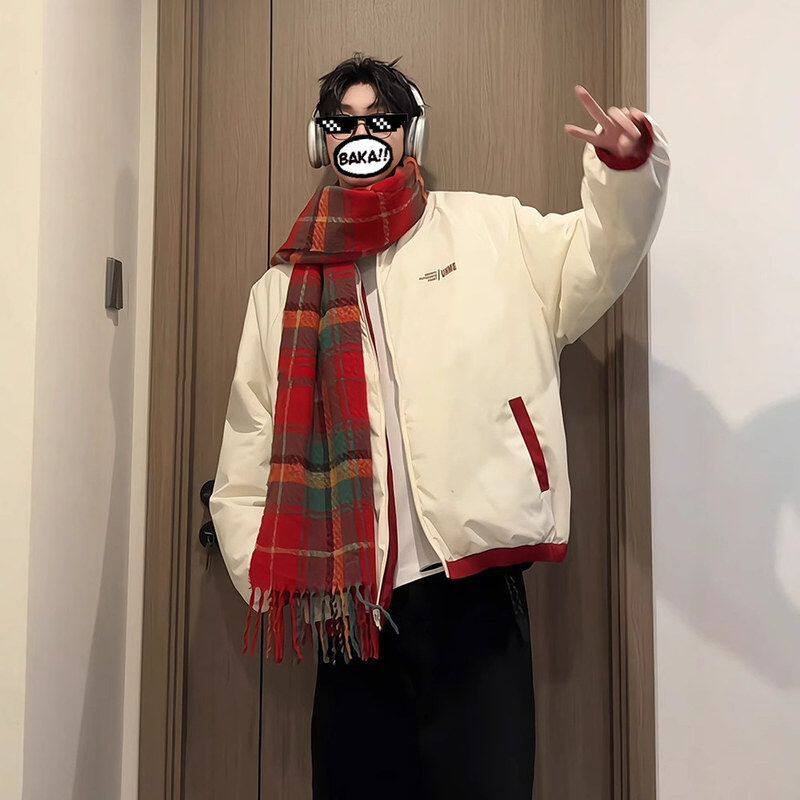 冬季棉服情侣外套美式双面穿面包圣诞短款搭羽绒服男穿立领高级感